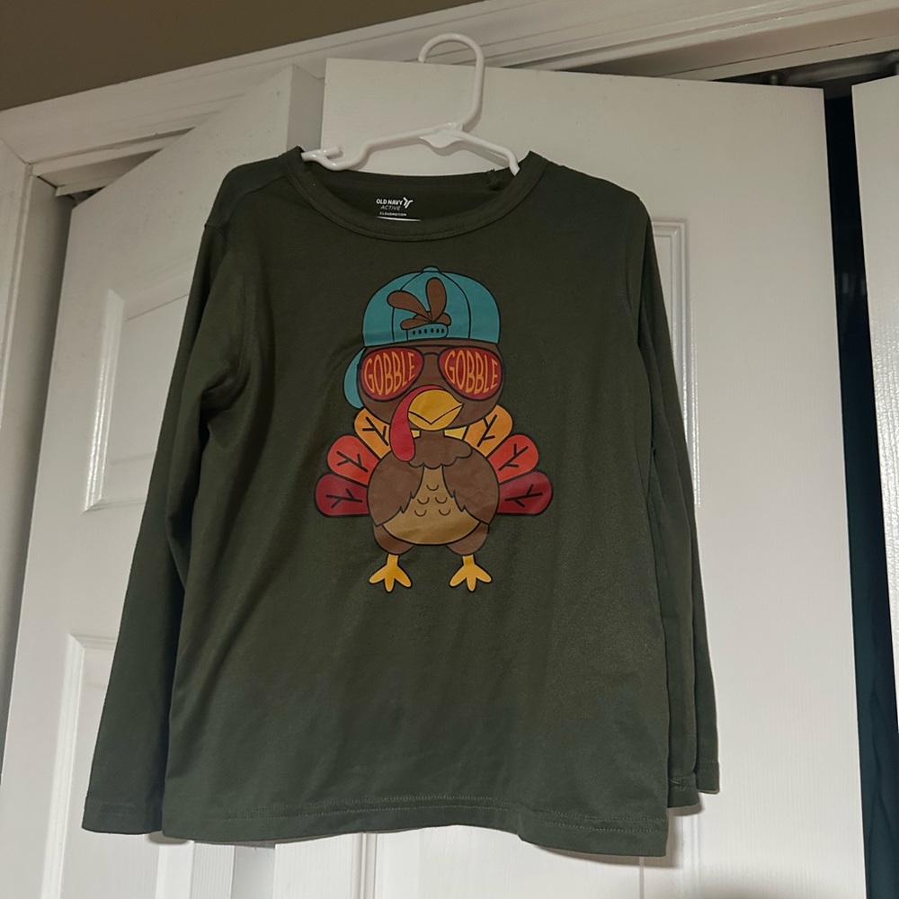 Old Navy Green Turkey Graphic Long Sleeve Tee